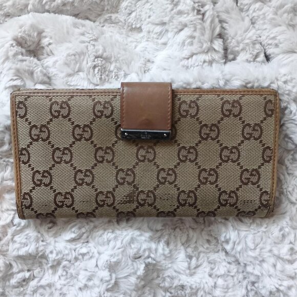 Vintage Gucci Monogram Leather Trim Wallet - Picture 1 of 4